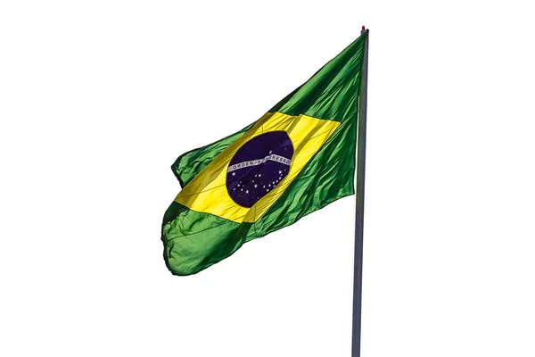Brazilië Vlag Een Braziliaanse Vlag Wapperend Wind Met Een Witte — Stockfoto