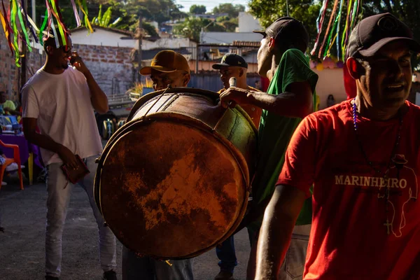 Grupo Juerguistas Usando Instrumentos Percusión Ensayando Para Las Congadas Goinia — Foto de Stock