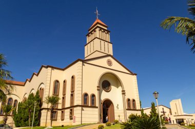Side view of the church with blue sky in the background. Sao Francisco de Assis Parish in the city of Anapolis in Goias.