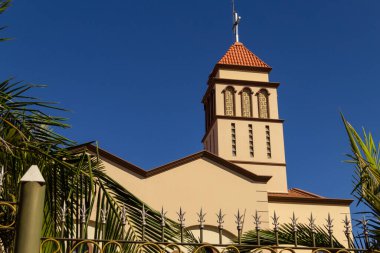 Detail of the church with blue sky in the background. Sao Francisco de Assis Parish in the city of Anapolis in Goias.