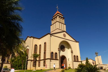 Side view of the church with blue sky in the background. Sao Francisco de Assis Parish in the city of Anapolis in Goias.