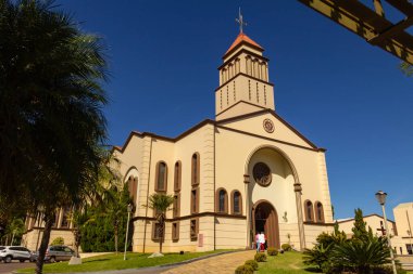 Side view of the church with blue sky in the background. Sao Francisco de Assis Parish in the city of Anapolis in Goias.