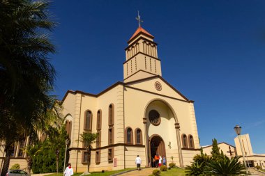 Side view of the church with blue sky in the background. Sao Francisco de Assis Parish in the city of Anapolis in Goias.