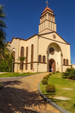 Side view of the church with blue sky in the background. Sao Francisco de Assis Parish in the city of Anapolis in Goias.