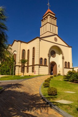 Side view of the church with blue sky in the background. Sao Francisco de Assis Parish in the city of Anapolis in Goias.