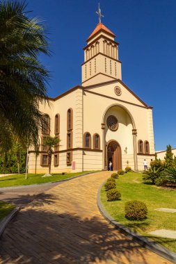 Side view of the church with blue sky in the background. Sao Francisco de Assis Parish in the city of Anapolis in Goias.