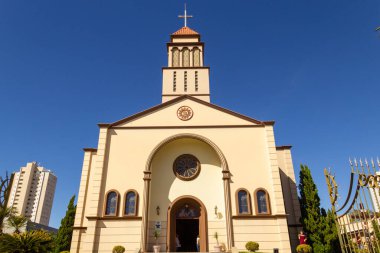 Front view of the church with blue sky in the background. Sao Francisco de Assis Parish in the city of Anapolis in Goias.