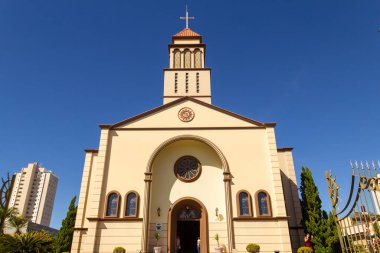 Front view of the church with blue sky in the background. Sao Francisco de Assis Parish in the city of Anapolis in Goias.