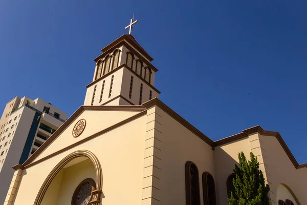 Detalhe Igreja Com Céu Azul Fundo Paróquia São Francisco Assis — Fotografia de Stock