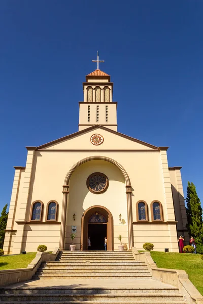 Vista Frontal Igreja Com Céu Azul Fundo Paróquia São Francisco — Fotografia de Stock