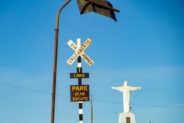 Railroad Crossing Track Railway Crossing Sign Road — Photo