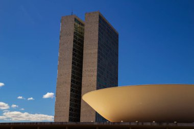 Detail of the National Congress Palace in a clear and sunny day.It is an architectural work by Oscar Niemeyer.