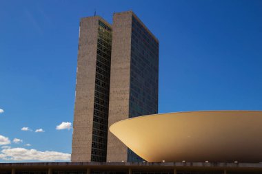 Detail of the National Congress Palace in a clear and sunny day.It is an architectural work by Oscar Niemeyer.