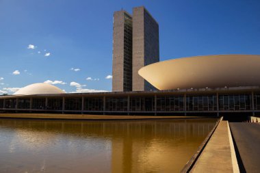 Detail of the National Congress Palace in a clear and sunny day.It is an architectural work by Oscar Niemeyer.