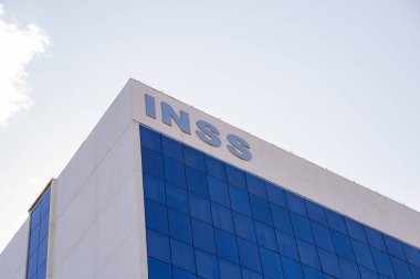 Detail of the top of the INSS headquarters building. Instituto Nacional do Seguro Social - Edifcio Sede - Previdncia Social em Braslia.