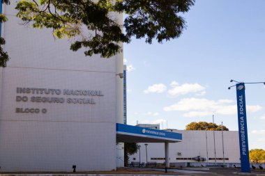 INSS merkez binasının ön cephesi. Ulusal Sosyal Güvenlik Enstitüsü - Merkez Bina - Braslia 'da Sosyal Güvenlik.