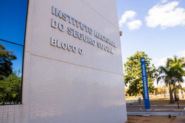 INSS genel merkez binasının ayrıntıları. Braslia 'daki INSS karargahının cephesi..