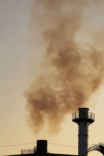 Smoke coming out of the factory chimney. Air pollution by smoke coming out of a factory chimney with the opaque sky in the background.