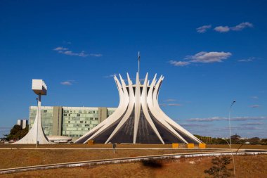 Metropolitan Cathedral of Brasilia on a sunny morning and clear sky. (Our Lady of Aparecida Metropolitan Cathedral).