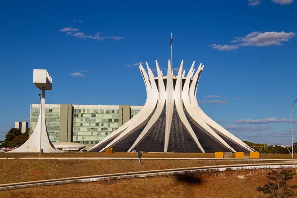 Metropolitan Cathedral of Brasilia on a sunny morning and clear sky. (Our Lady of Aparecida Metropolitan Cathedral).