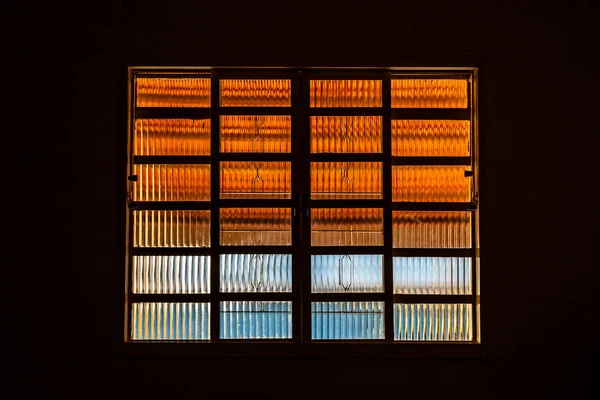 Closed Glass Window Dark Room Lighting — Zdjęcie stockowe