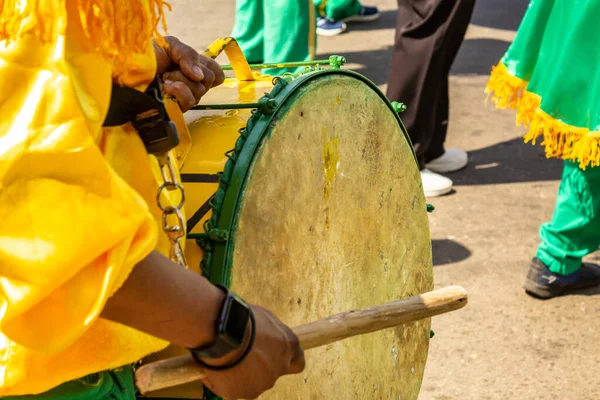 Detail Costumes Percussion Instruments Congadas Folkloric Festival Typical Brazil — Stock Photo, Image