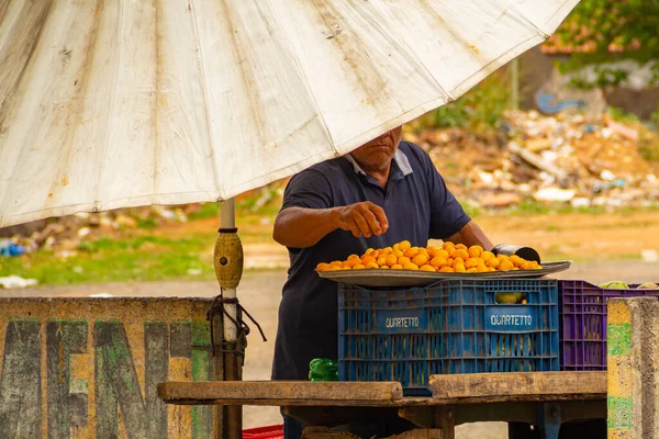 Seller Pequi Stall Public Parking Lot Pequi Typical Fruit Brazilian — Stock Photo, Image