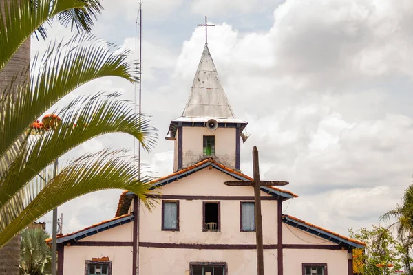 Detalhe Torre Santuário Nossa Senhora Aparecida Com Folhas Coqueiro Seu — Fotografia de Stock