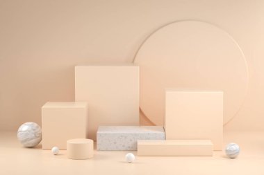 Mockup Modern Minimal Bej Podyum Koleksiyonu Soyut Arkaplan 3d Hazırlama