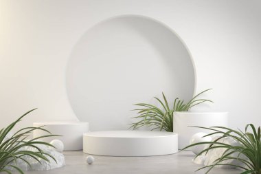 3d Hazırlama Boş Beyaz Görünüm Sahnesi, Tropik Çimen Çizimi Arkaplanı