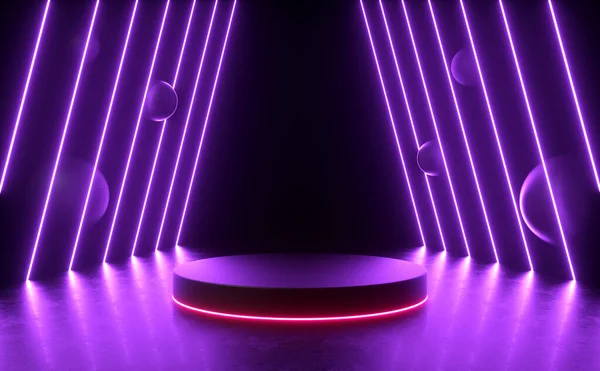 Neon Sci Modern Futuristic Podium Display Line Led Purple Light — Stockfoto