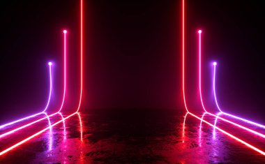 Modern Sci Fi Futuristic Empty Stage Neon Glowing Laser Line On Grunge Concrete Floor Abstract Background 3d Rendering