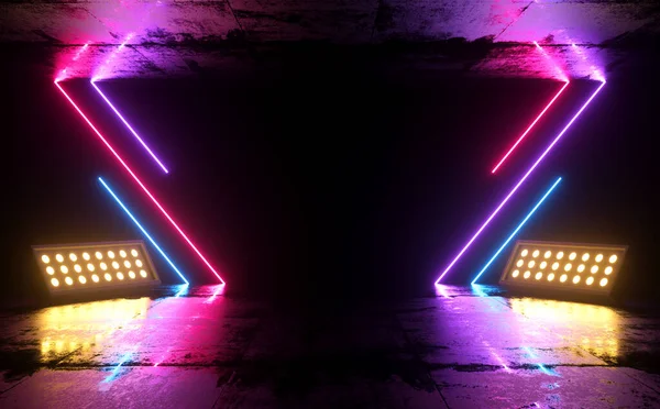 Empty Stage Modern Futuristic Sci Colorfull Neon Laser Light Glowing — Stockfoto