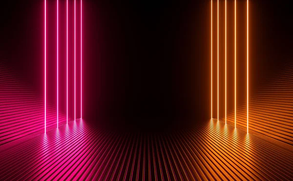 Modern Sci Futuristic Stage Electric Neon Laser Beam Pink Orange — Stockfoto