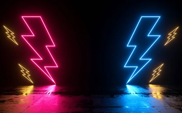 Modern Thunder Icon Neon Laser Glowing Spectrum Illumination Colorful Stage — Foto Stock