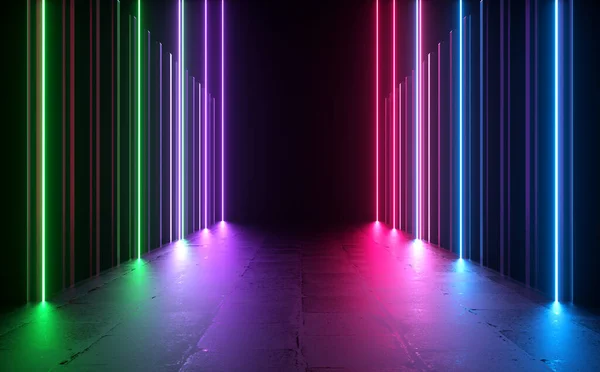 Rendering Modern Stage Hallway Corridor Sci Futuristic Color Electric Neon — ストック写真