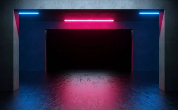 Modern Sci Stage Perspective Tunnel Corridor Hallway Basement Neon Fluorescent — Stock Photo, Image