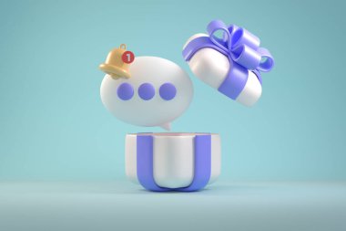 3d rendering Modern Minimal Cartoon Iconic Gift Box Opening Bell Notification Message Alert Illustration Backgrounds