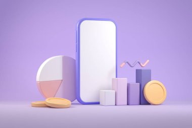 3d Rendering Minimal Modern Business Financial Graph Chart Analysis Icon Concept With Empty Smartphone Illustration Backgrounds