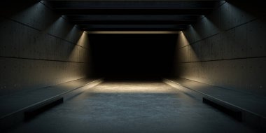 Underground Empty Stage Corridor Passage With Sun Light Shade On Concrete Cement Floor 3d Rendering