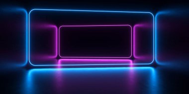 Modern Empty Stage Neon Laser Light Lines Cyber Futuristic Frame Glowing Abstract 3d Rendering
