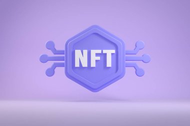 3d Rending Minimal Sembol NFT İade Edilemez Token Şifreleme Mor Pastel Arkaplan Çizimi
