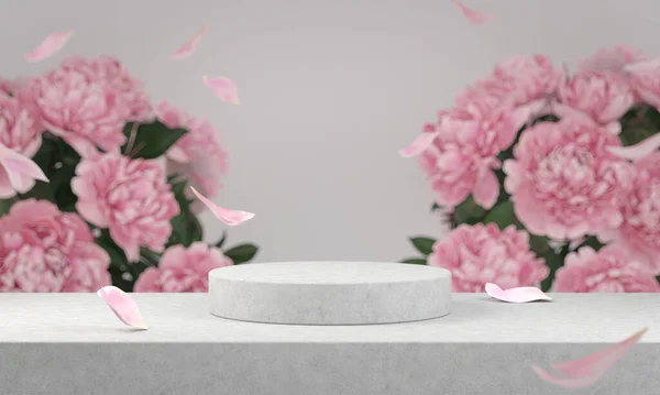 Відтворення Мінімальний Дисплей Натрію Цемент Бетон Рожевим Пелюсткою Квітковим Падаючим — стокове фото