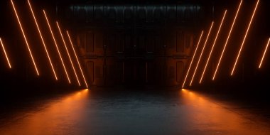 Electric Neon Light Sci Fi Parlayan Yeraltı Podyumu Sahne Salonu Beton Döşeme Soyut Arkaplan Resimleri 3d