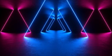 Modern Sahne Sanal Sanal Elektrikli Lazer Işını Parlayan Işık Işıklı Üçgen Soyut Arkaplan Çizimi 3d