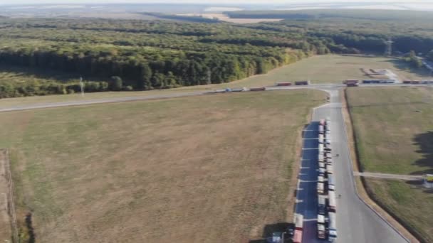 Grain Delivery Aerial View Grain Storage Grain Trucks Stand Road — Stock Video