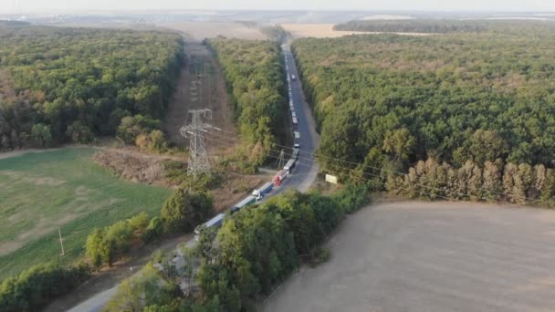 Entrega Grãos Vista Aérea Armazenamento Grãos Caminhões Grãos Estão Longo — Vídeo de Stock