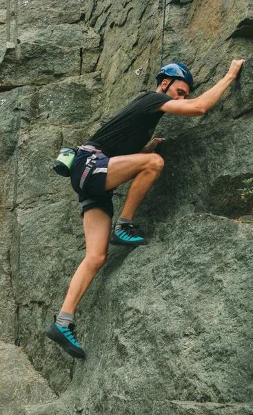 Young Man Equipment Doing Rock Climbing Outdoors Training Area Outdoor — Stock Photo, Image