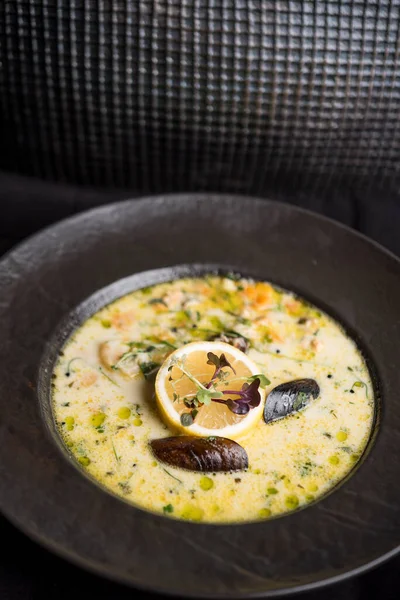 Delicada Sopa Con Crema Mejillones — Foto de Stock