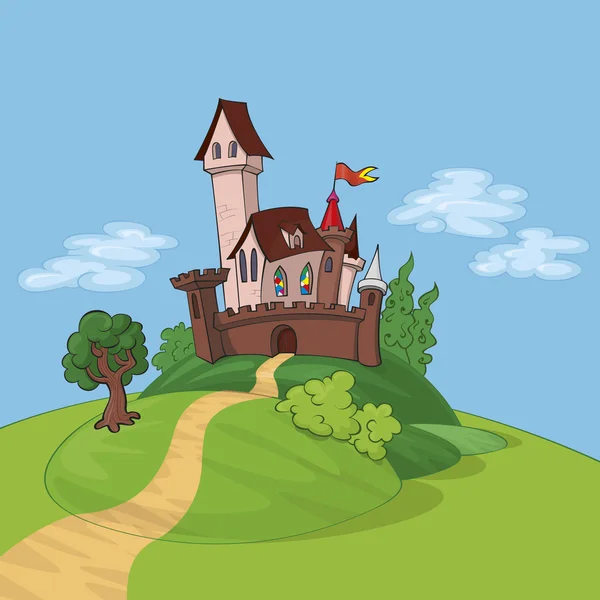 Castillo de cuento de hadas en la colina — Vector de stock